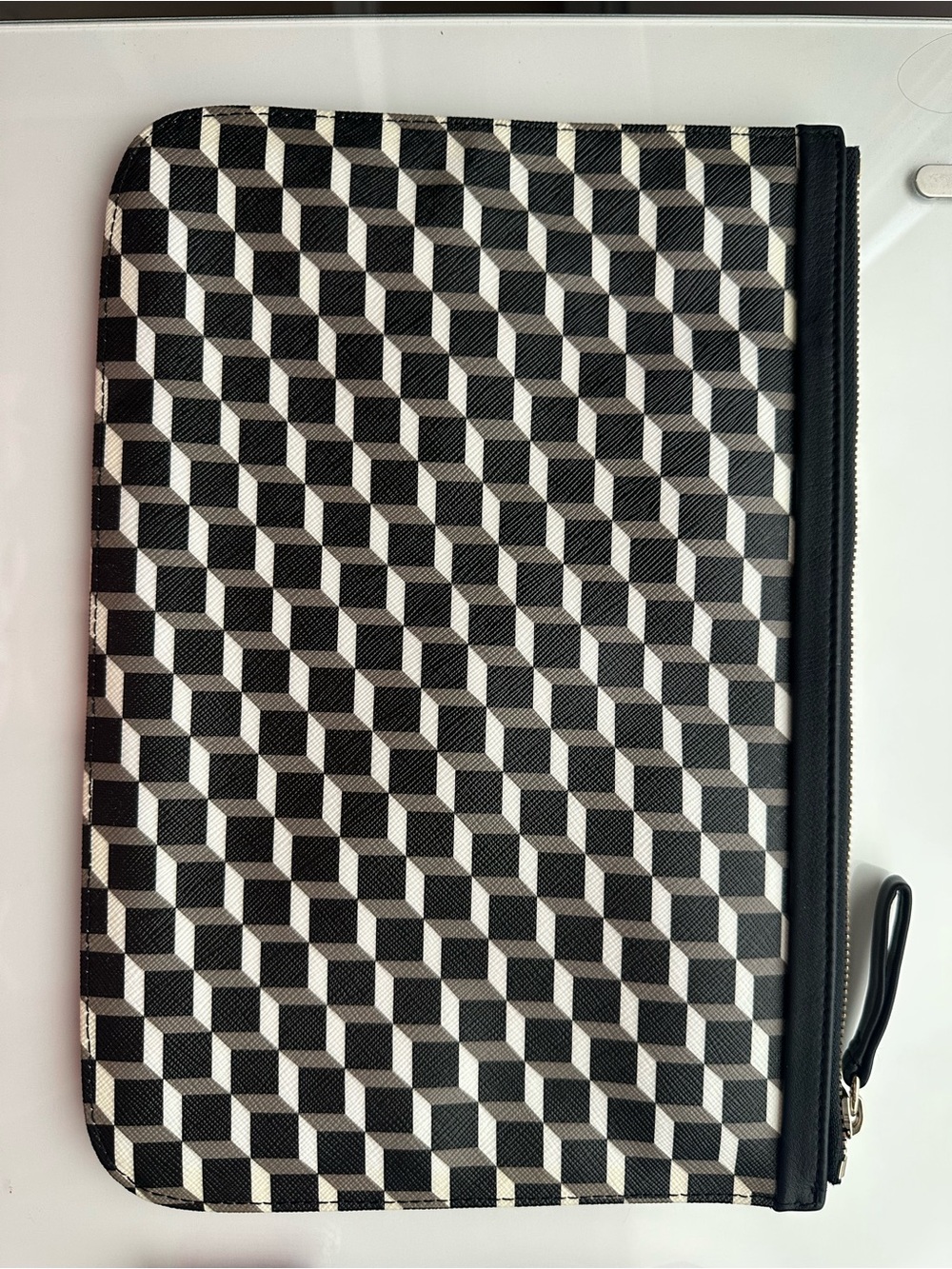 Pierre Hardy Men's Black & White Geometric Zip Folio Pouch